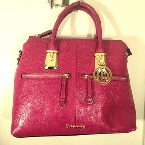 NWOT Charmes Pink Embossed Leather Satchel